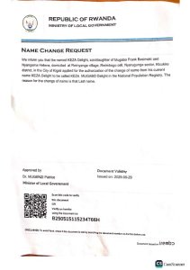 KEZA Delight yasabye guhindura amazina akitwa KEZA MUGABO DELIGHT