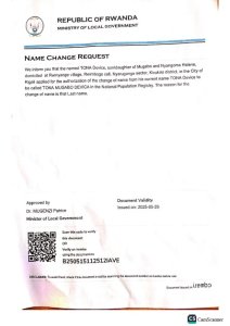 TONA DEVICA yasabye guhindura amazina akitwa TONA MUGABO DEVICA