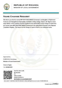 MPORAYONZI MANZI Emmanuel yasabye guhindura amazina akitwa Manzi Emmah