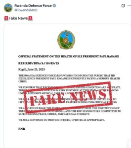 Ingabo z'u Rwanda zamaganye itangazo ryazitiriwe ry'amakuru y'ibihuha