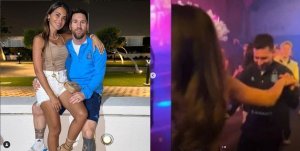 Babyinnye karahava ! Amashusho ya Messi abyinisha umugore yazamuye amarangamutima ku bafana[AMAFOTO]