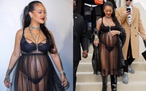 Rihanna ufite inda y'imvutsi yigaragaje mumyambarire idasanzwe ubwo yamurikaga imideri