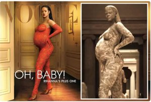 Rihanna yashimiye abahanze ikibumbano cye atwite cyamuritswe mu birori bya MET GALA 2022[AMAFOTO]