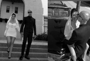 Amafoto agaragaza Kourtney Kardashian na Travis Barker bashyingiranwa imbere y'amategeko