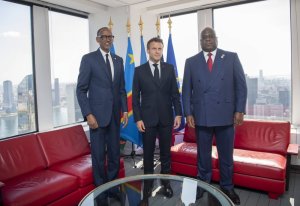 Perezida Kagame na Tshisekedi bahuriye mu biganiro na Macron